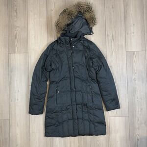 Eddie Bauer Lodge Goose Down Parka Trench Coat Jacket 550F Womens Medium Tall MT